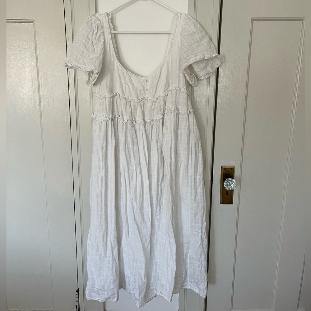 Pink blush maternity white midi dress